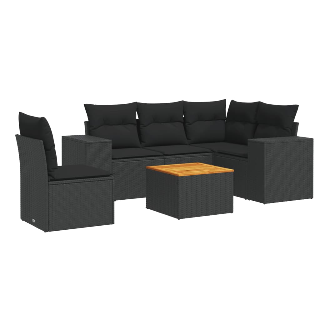 Salotto da giardino 6 pz in rattan PE nero con cuscini sfoderabili 2
