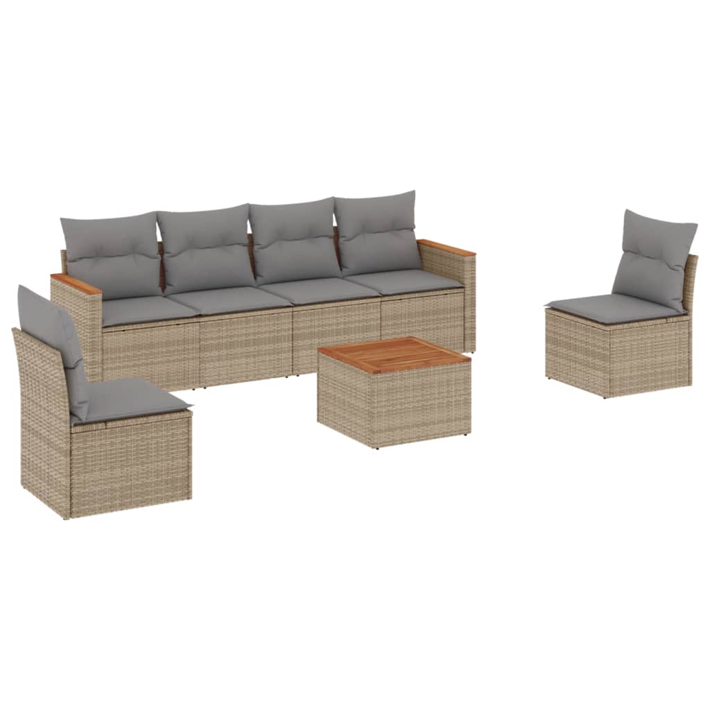 Set Divano da Giardino 7 pz con Cuscini Beige Misto Polyrattan