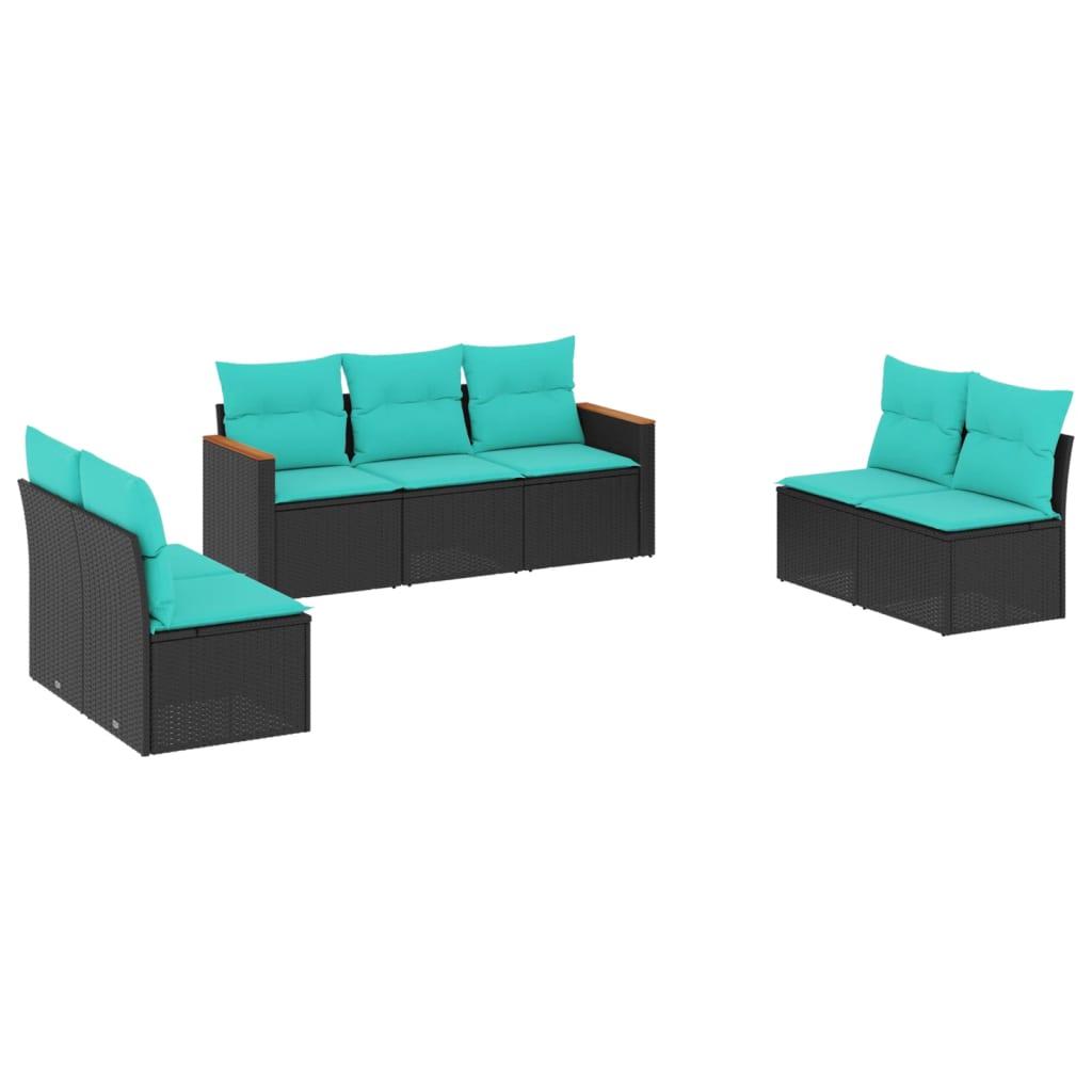 Set Divani da Giardino 7 pz con Cuscini Nero in Polyrattan