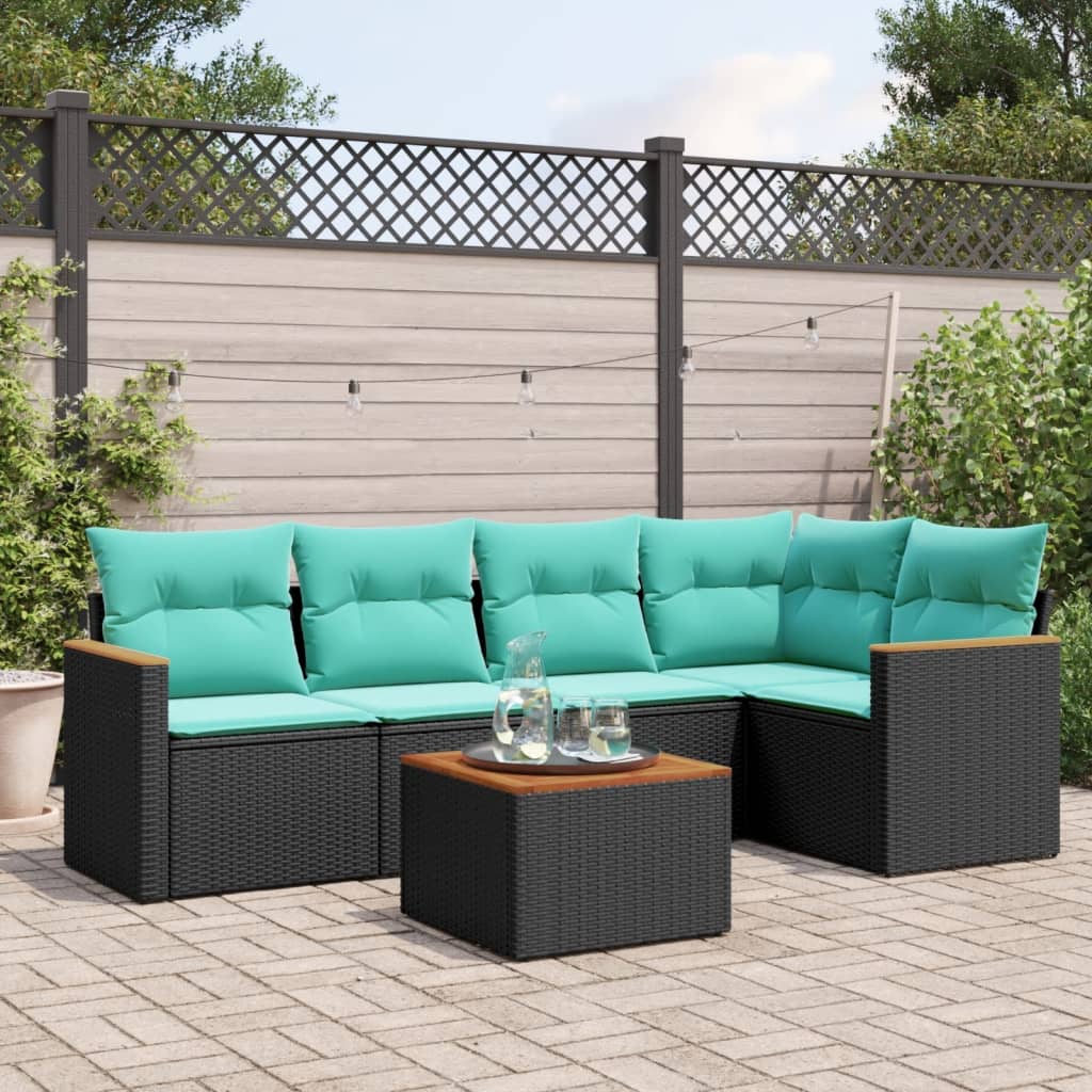 Set Divani da Giardino 6 pz con Cuscini Nero in Polyrattan