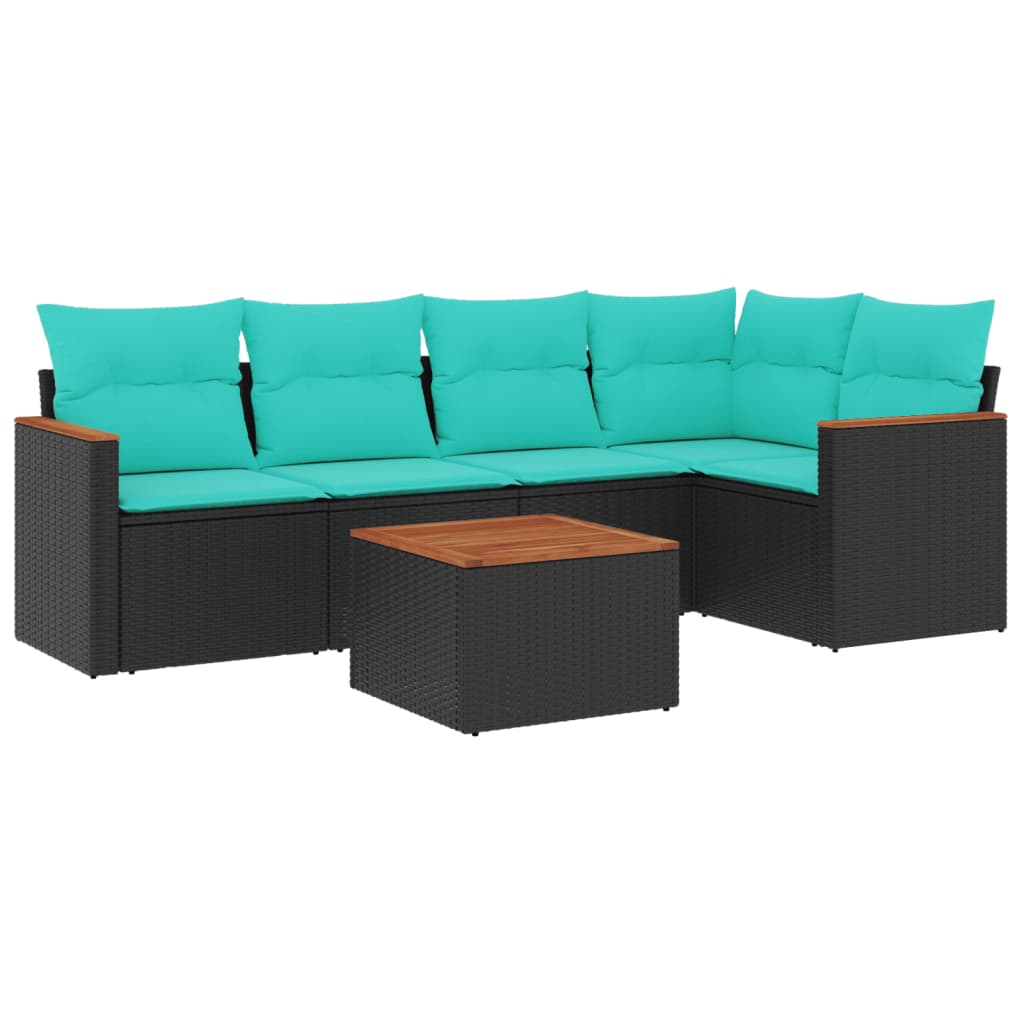 Set Divani da Giardino 6 pz con Cuscini Nero in Polyrattan