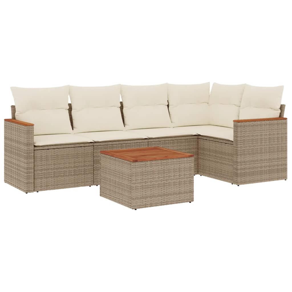 Set Divano da Giardino 6 pz con Cuscini Beige in Polyrattan