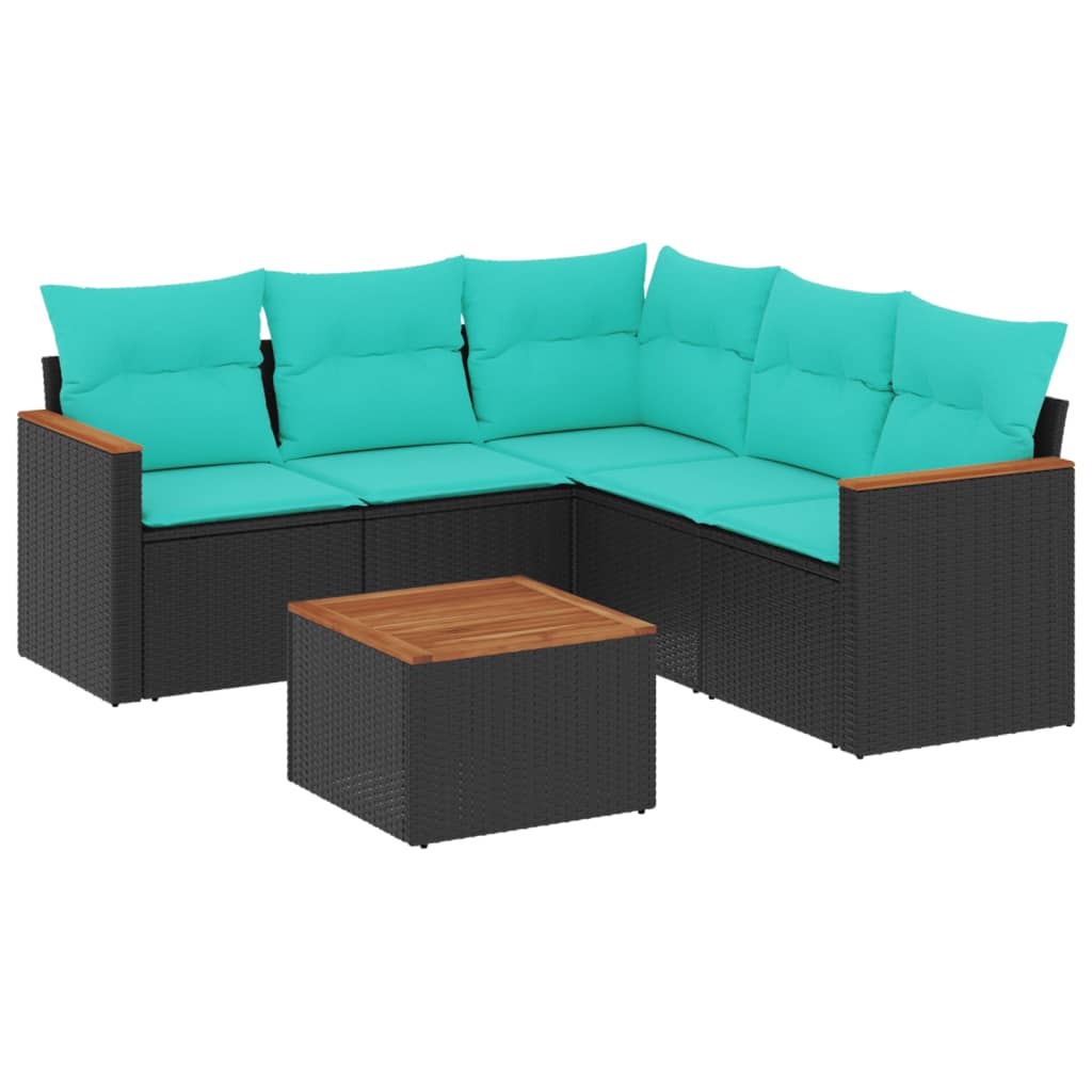 Set Divani da Giardino 6 pz con Cuscini Nero in Polyrattan