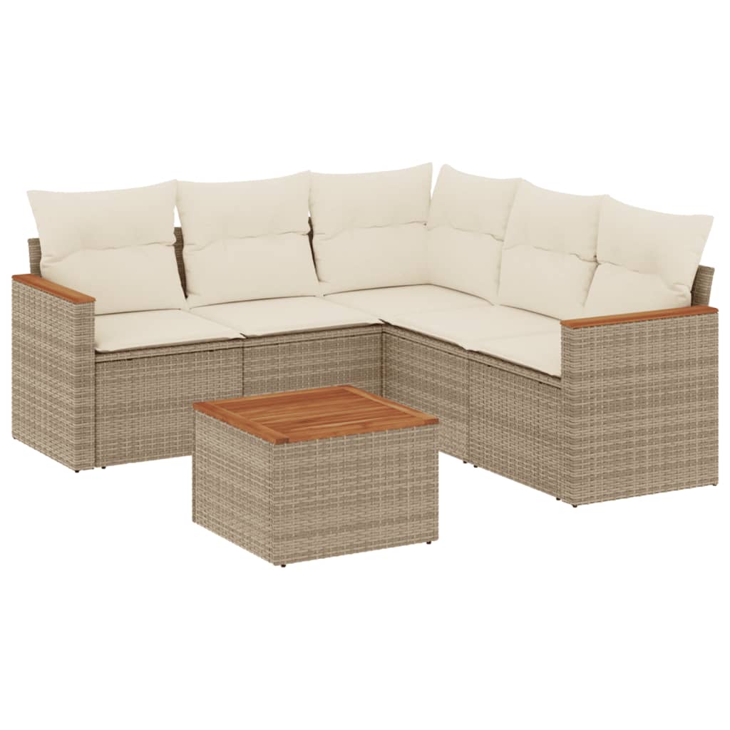 Set Divano da Giardino 6 pz con Cuscini Beige in Polyrattan