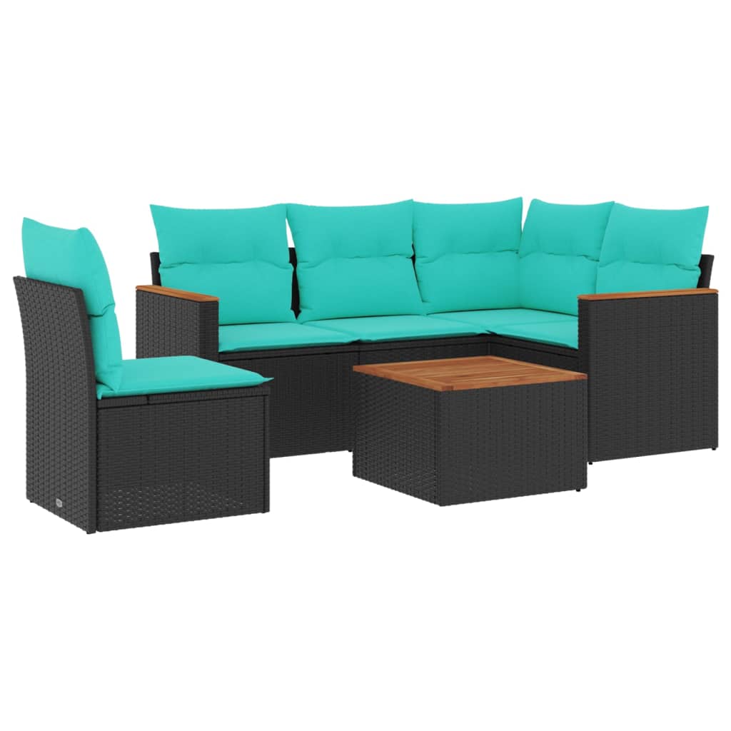 Set Divani da Giardino 6 pz con Cuscini Nero in Polyrattan