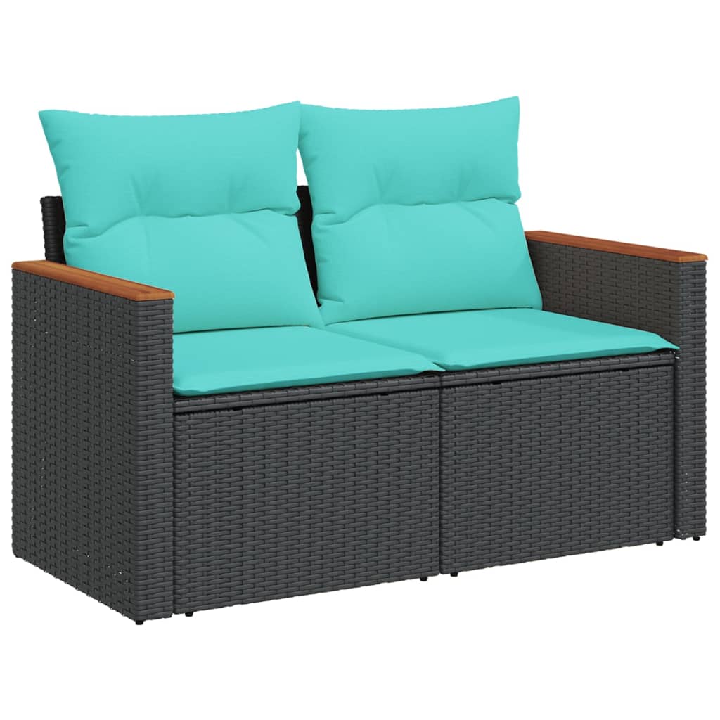 Set Divani da Giardino 6 pz con Cuscini Nero in Polyrattan