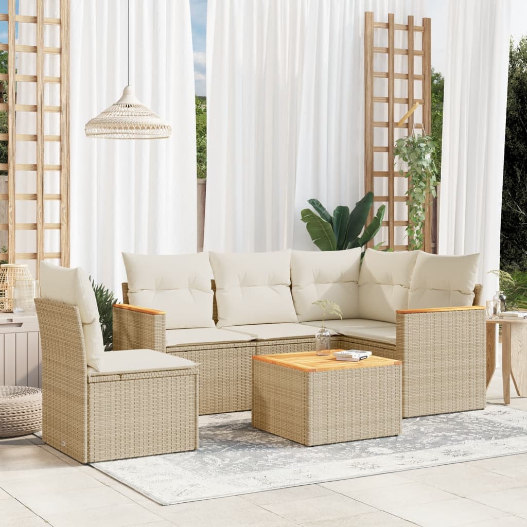 Set Divano da Giardino 6 pz con Cuscini Beige in Polyrattan