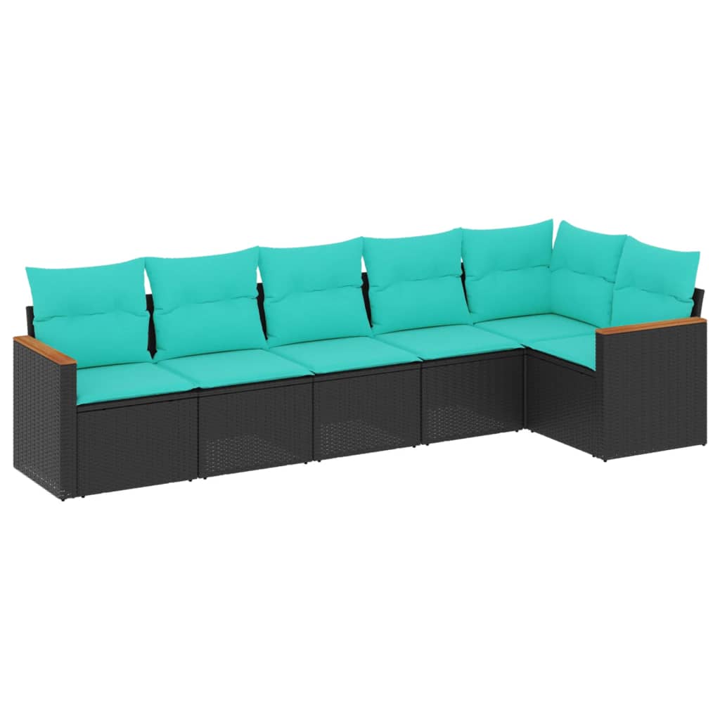 Set Divani da Giardino 6 pz con Cuscini Nero in Polyrattan
