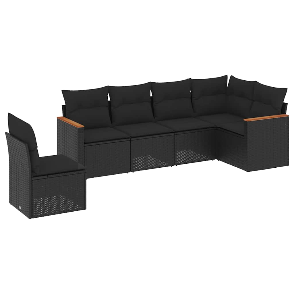 Salotto da giardino nero 6 pezzi in polyrattan