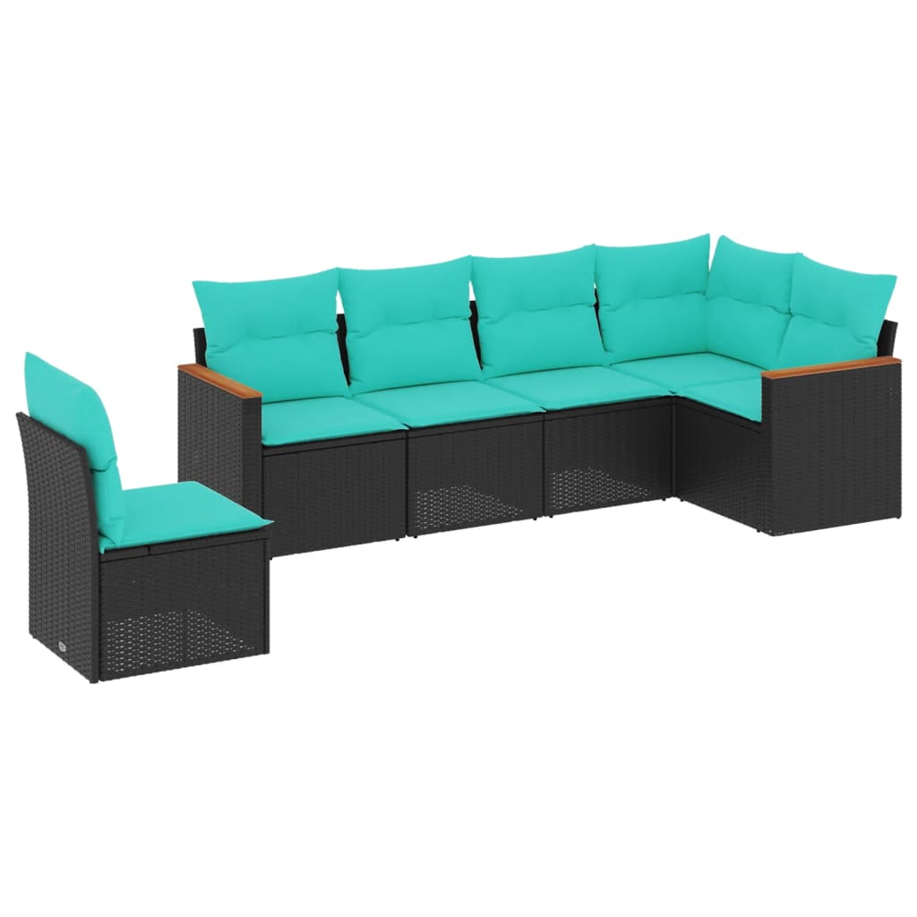 Set Divani da Giardino 6 pz Nero con Cuscini Blu