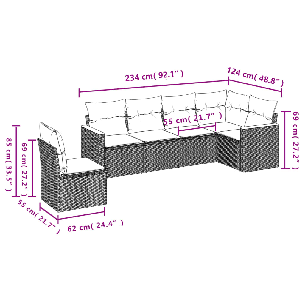 Set Divani da Giardino 6 pz Nero con Cuscini Blu