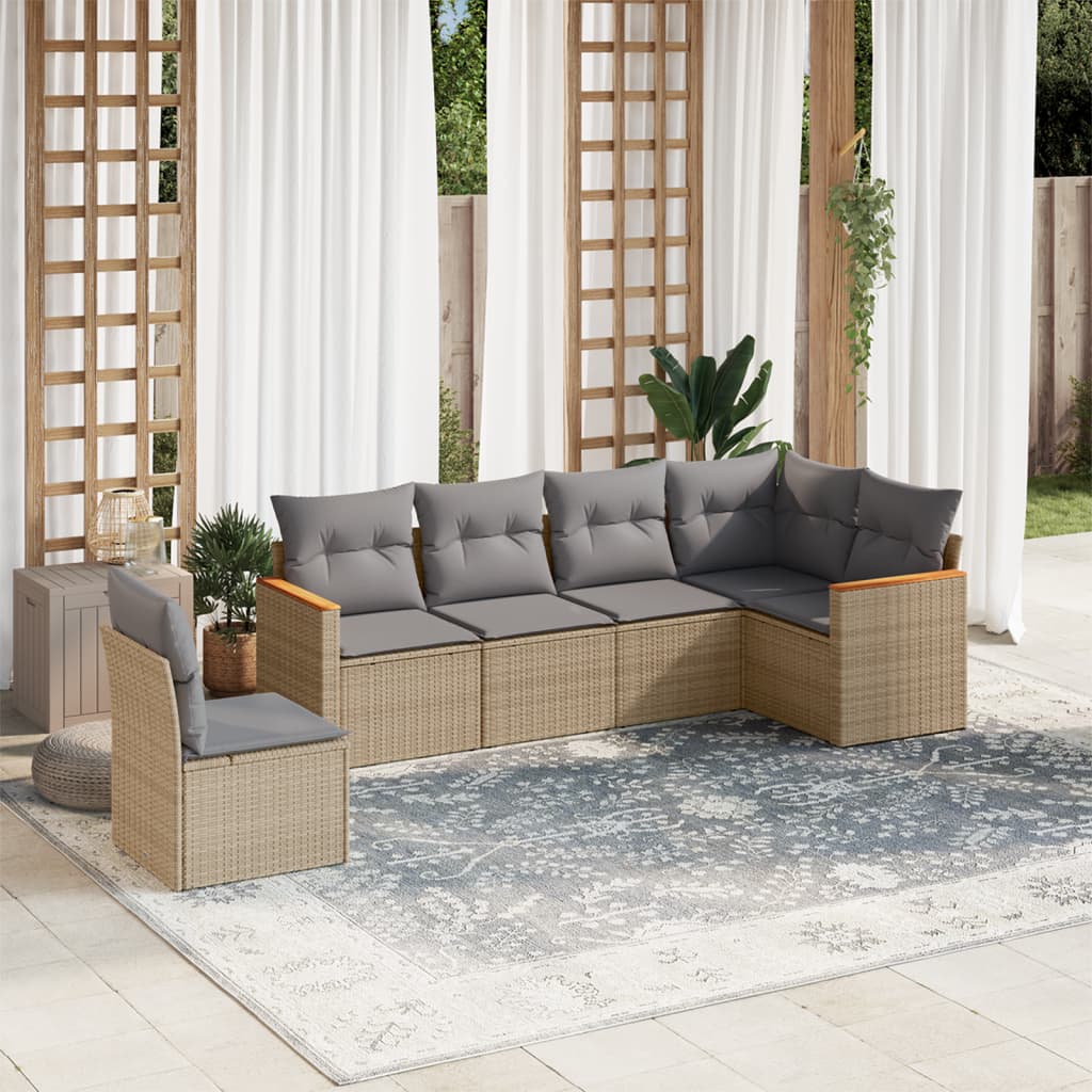 Set Divano da Giardino 6 pz Polyrattan Beige Misto