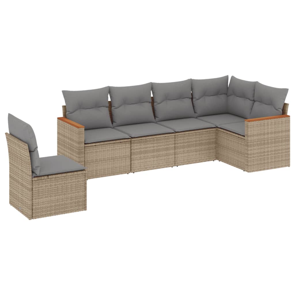Set Divano da Giardino 6 pz Polyrattan Beige Misto