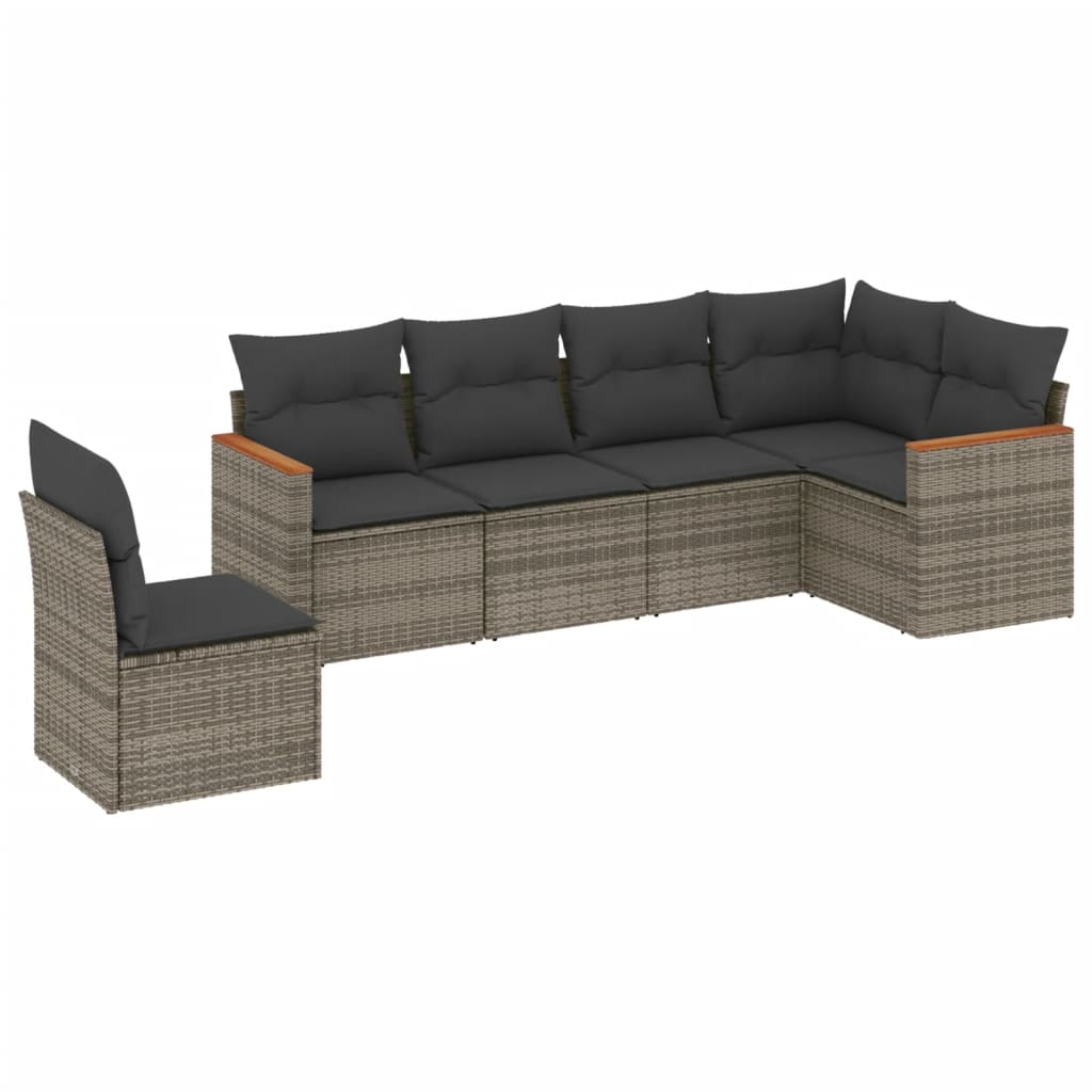 Salotto da Giardino 6 Pezzi in Polyrattan Grigio Sfoderabile