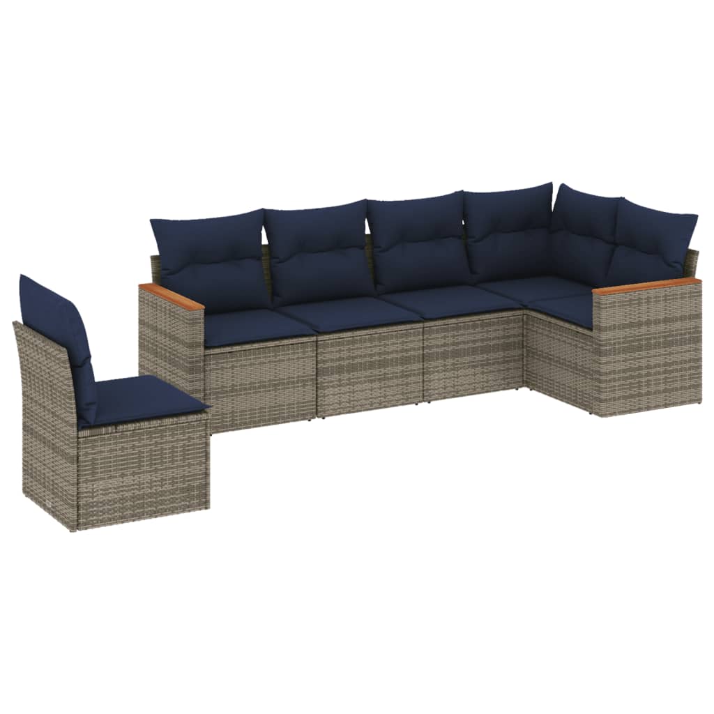 Salottino da Esterno 6 pz in Rattan PE Grigio con Cuscini
