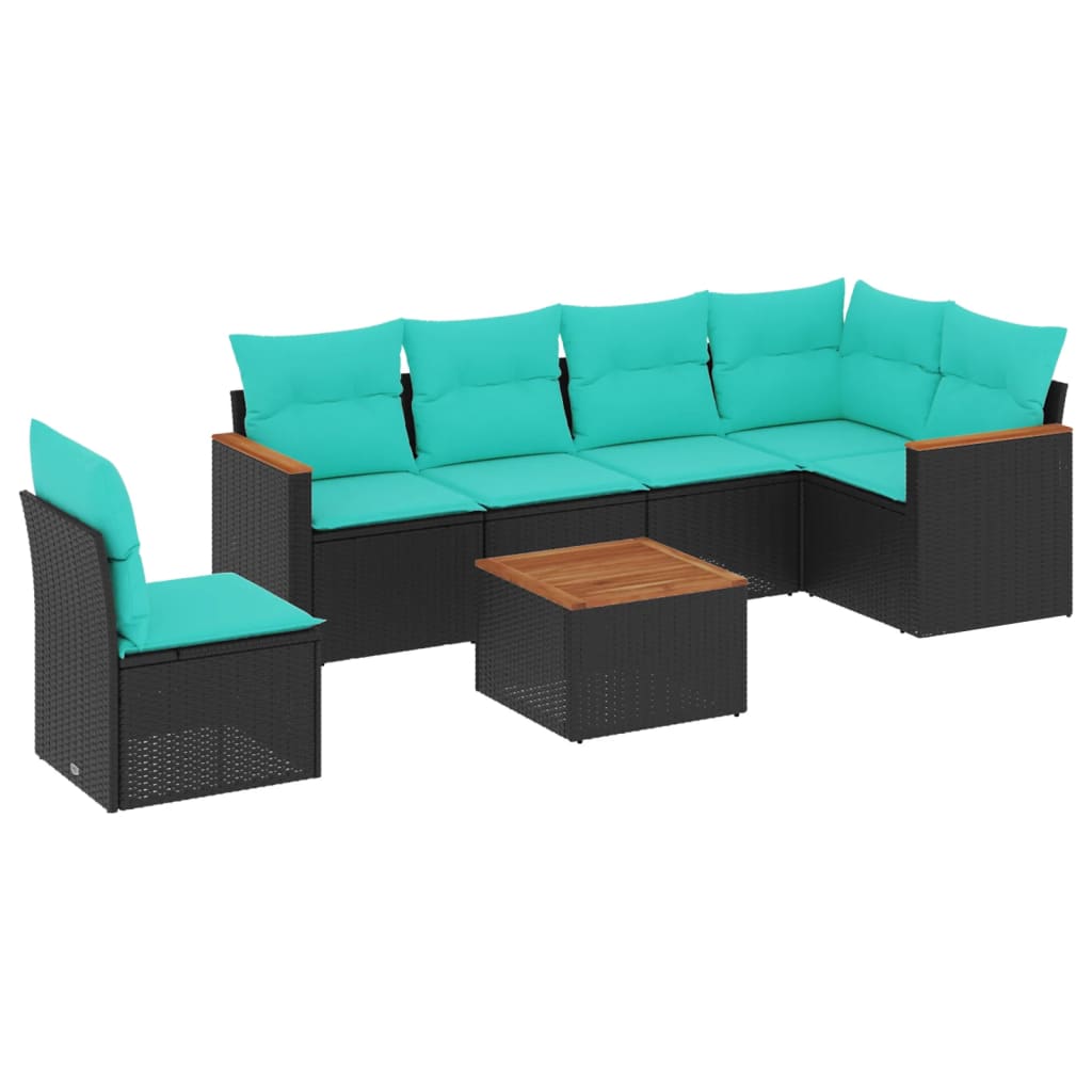 Set Divani da Giardino 7 pz con Cuscini Nero in Polyrattan