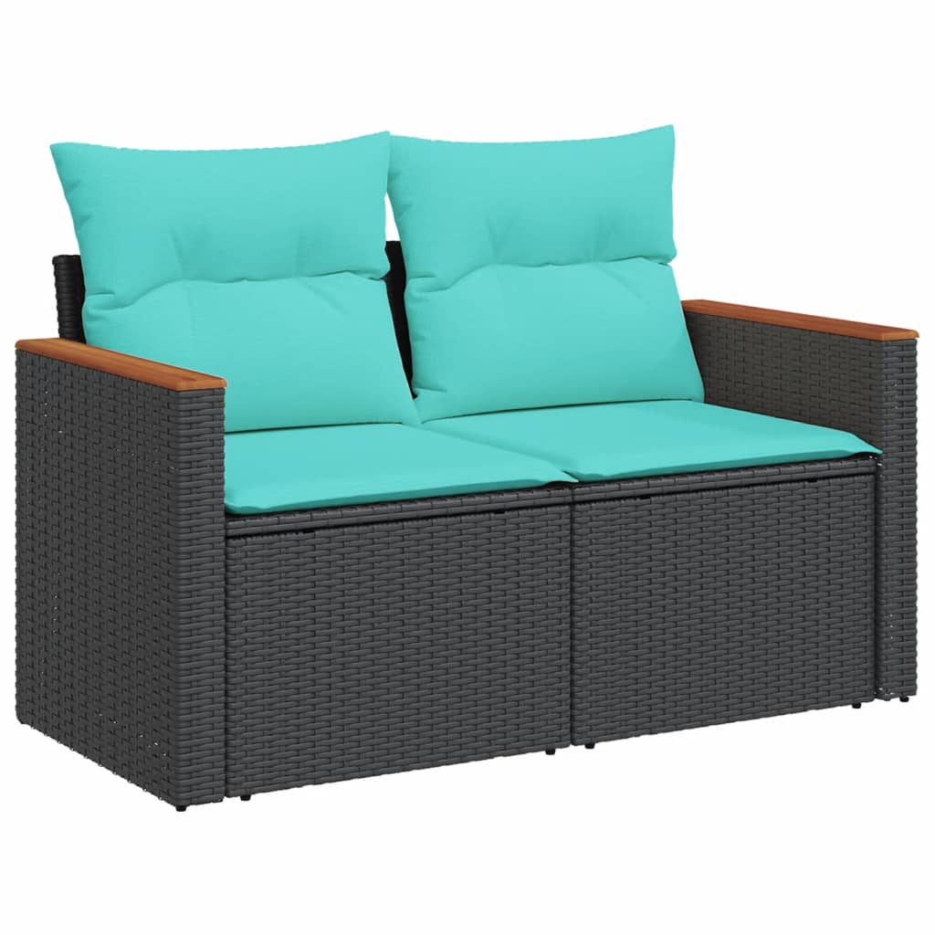Set Divani da Giardino 7 pz con Cuscini Nero in Polyrattan