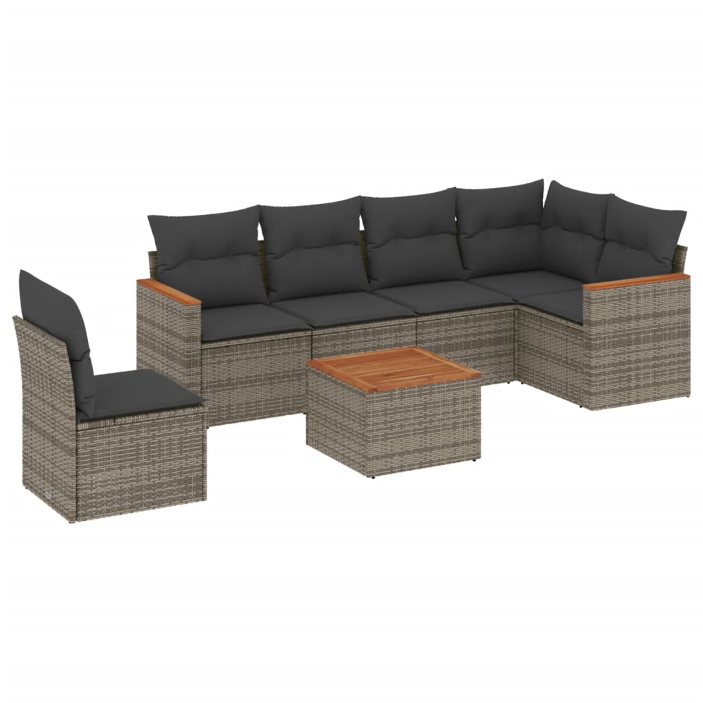 Salotto da giardino 7 pz in rattan PE grigio con tavolino