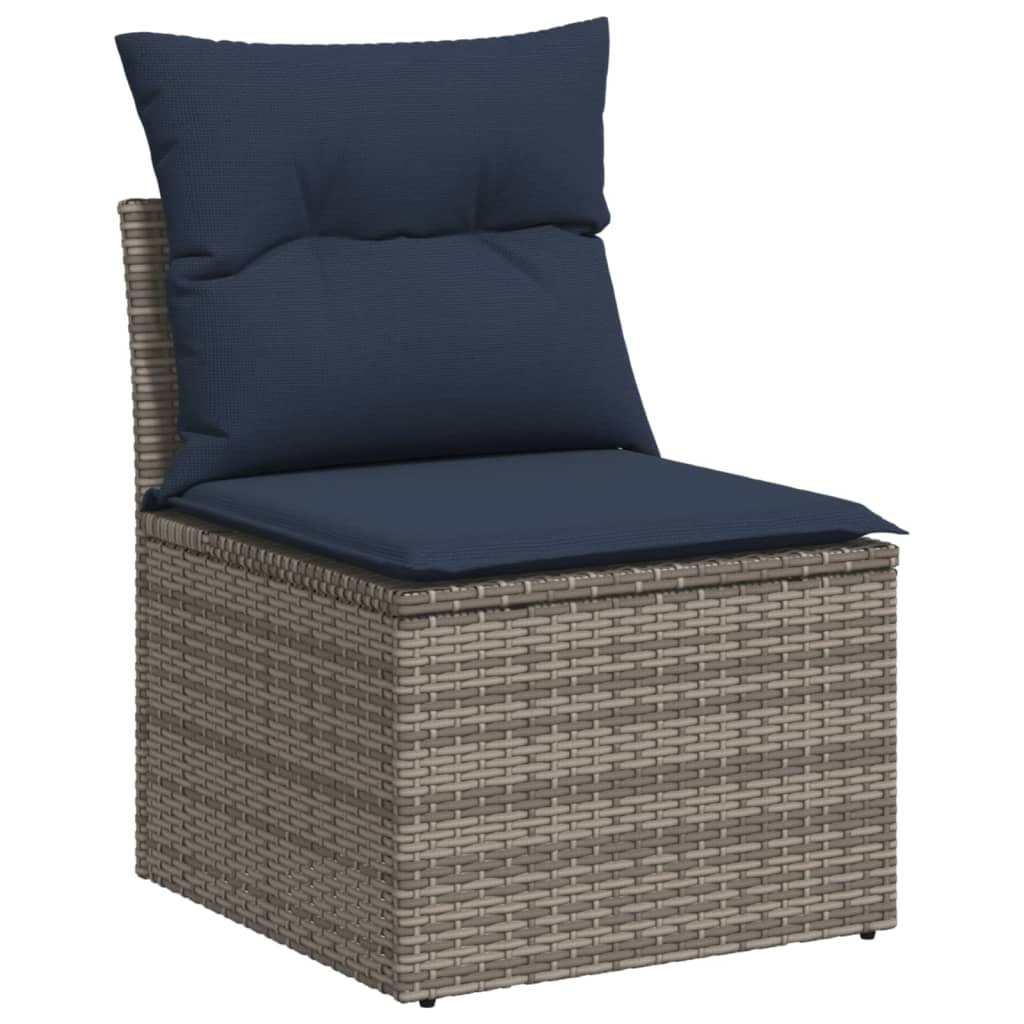 Set Salotto Polyrattan Grigio 7 Pezzi con Cuscini Blu Navy