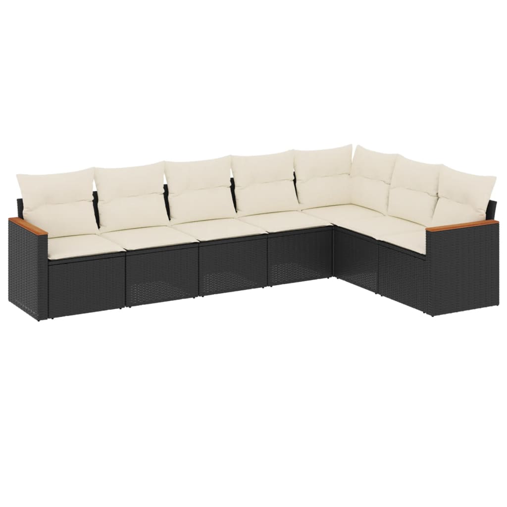 Salotto da Giardino 7 Pezzi Polyrattan Nero e Crema