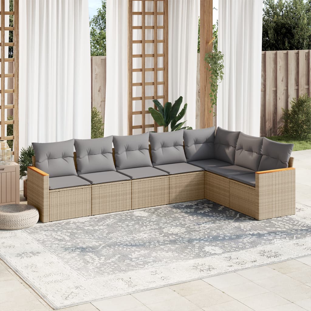 Salotto da giardino 7 pz in rattan PE beige misto