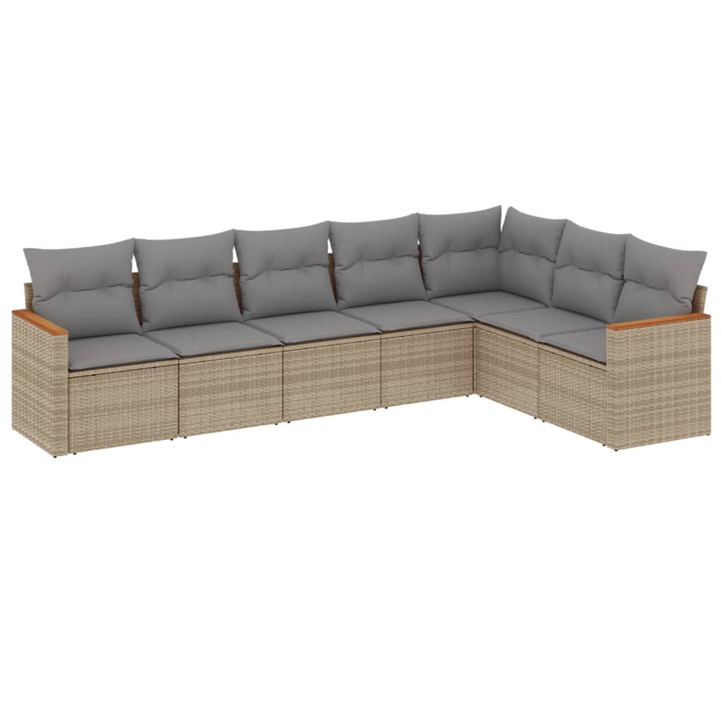 Salotto da giardino 7 pz in rattan PE beige misto