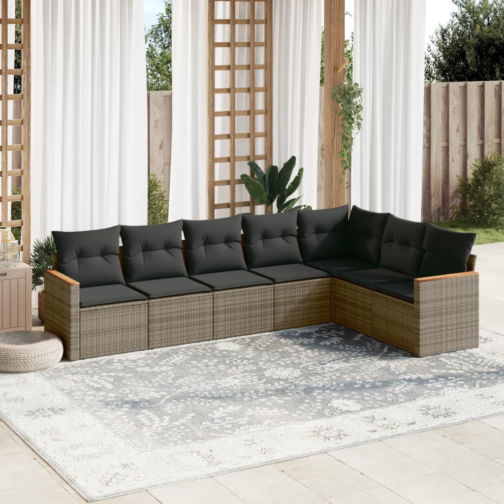 Salotto da giardino 7 pz in polyrattan grigio con cuscini 5