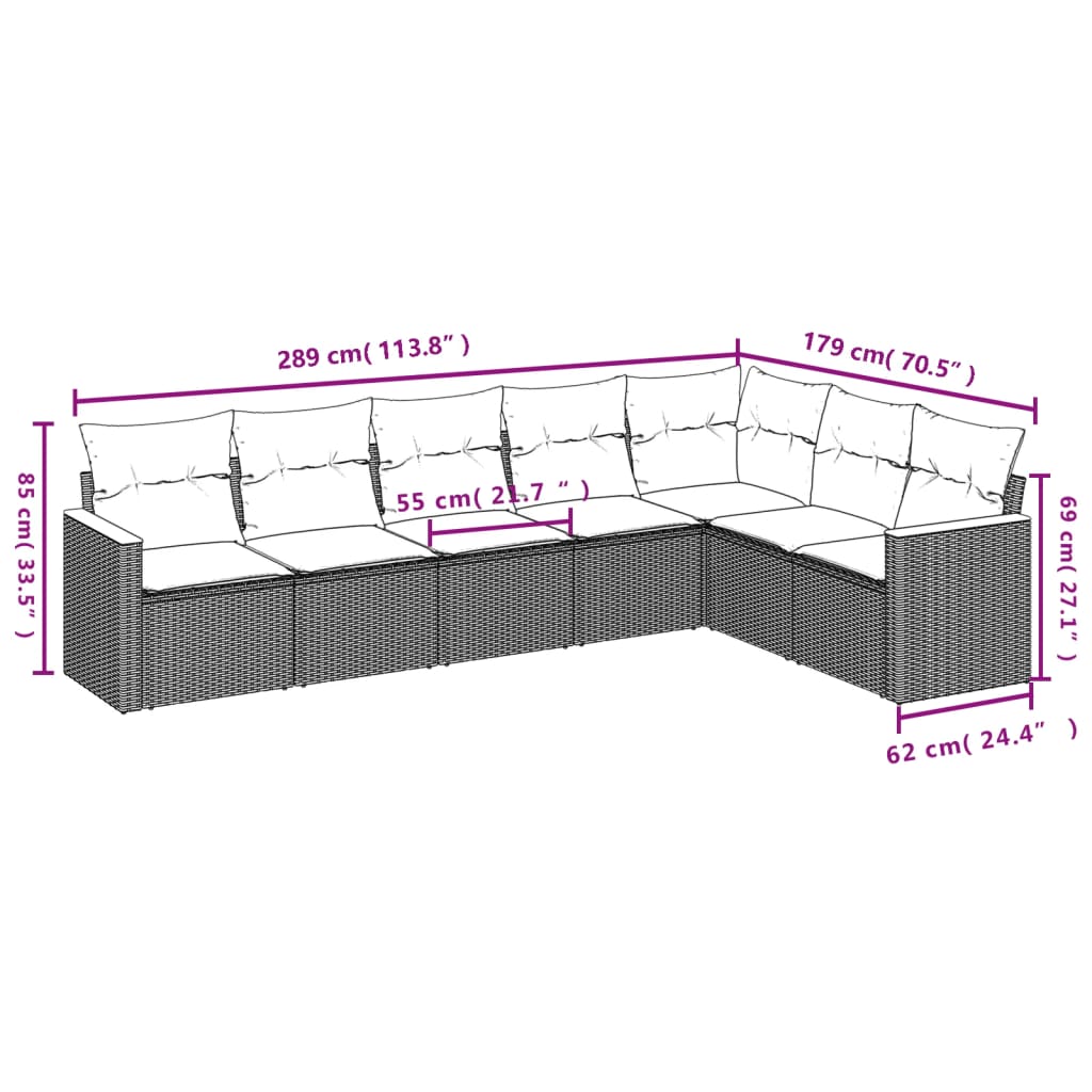 Salotto da giardino 7 pz in polyrattan grigio con cuscini 5