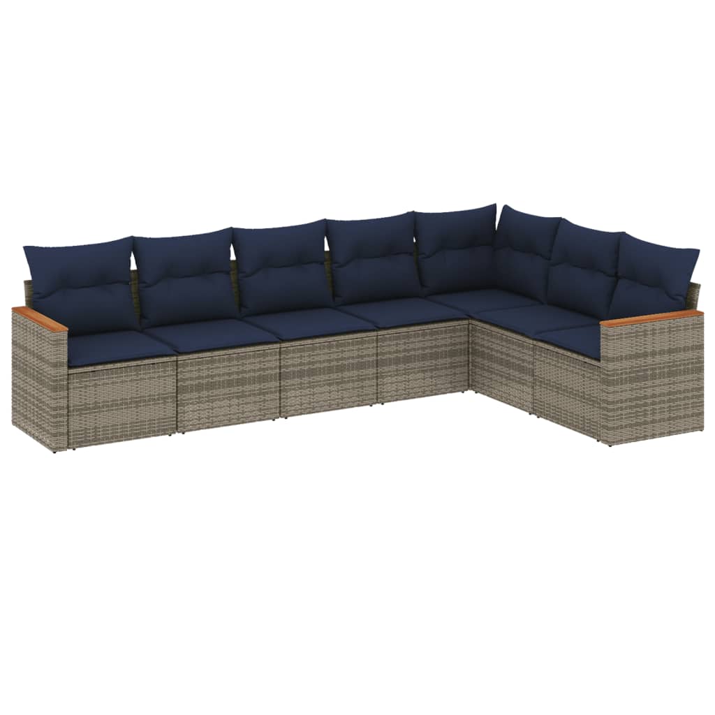Set Modulare 7 pz Polyrattan Grigio con Cuscini Blu