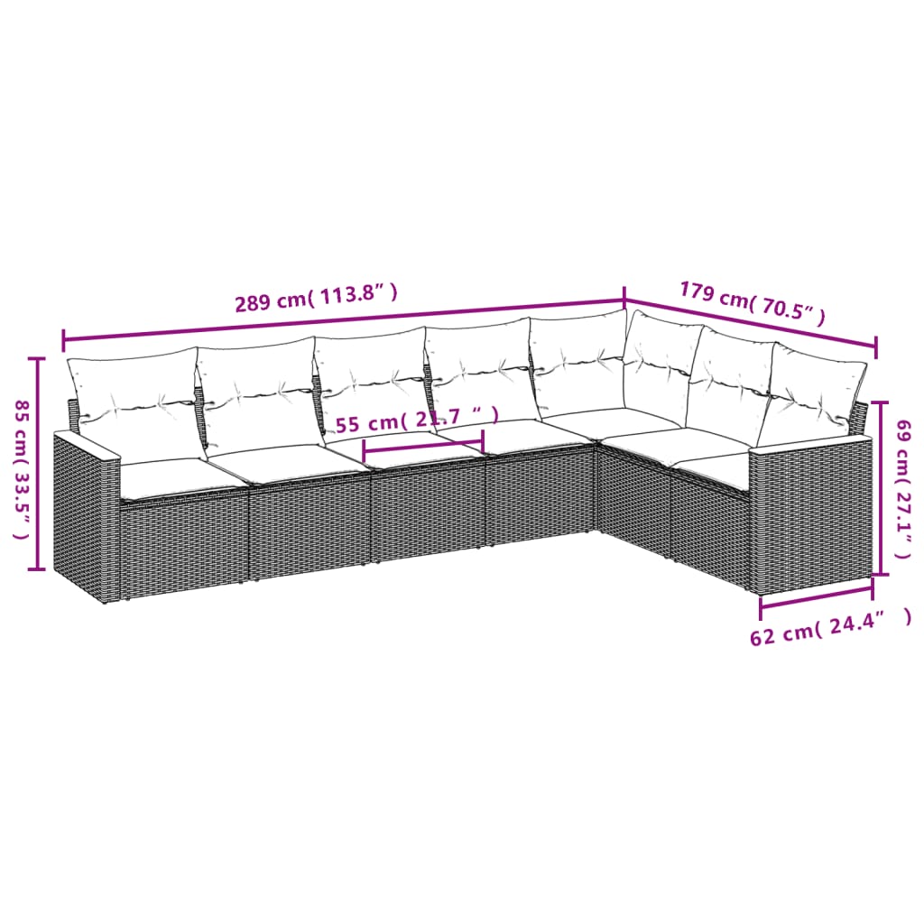 Set Modulare 7 pz Polyrattan Grigio con Cuscini Blu