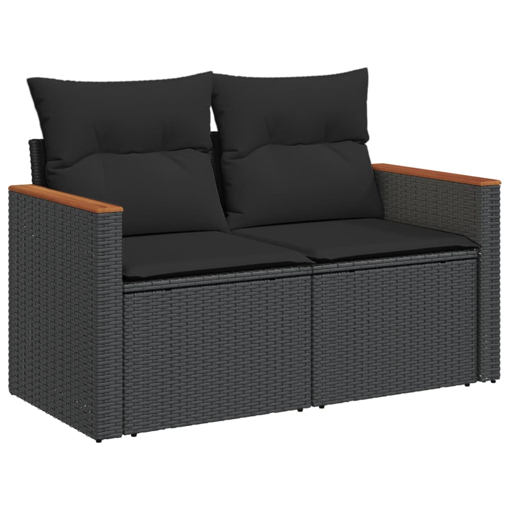Salotto da giardino 6 pz con cuscini neri in polyrattan
