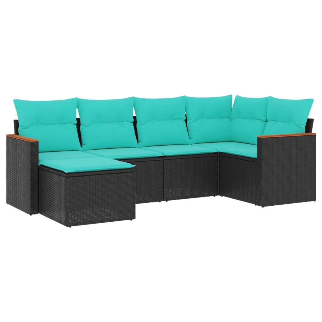 Set Divani da Giardino 6 pz con Cuscini Nero in Polyrattan 2