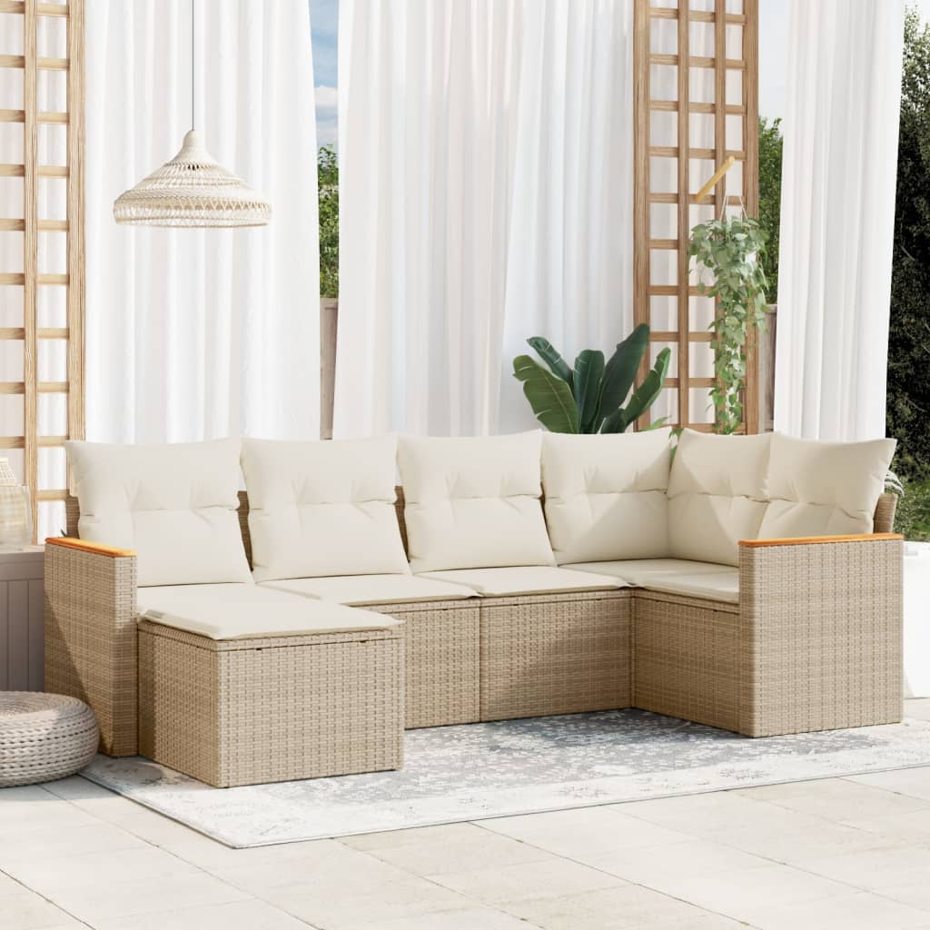 Salotto da giardino modulare beige, 6 pezzi in polyrattan