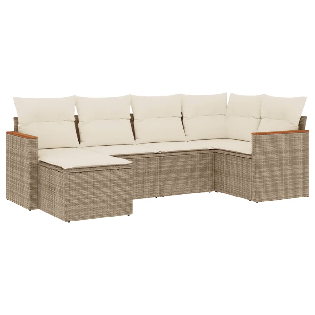 Salotto da giardino modulare beige, 6 pezzi in polyrattan