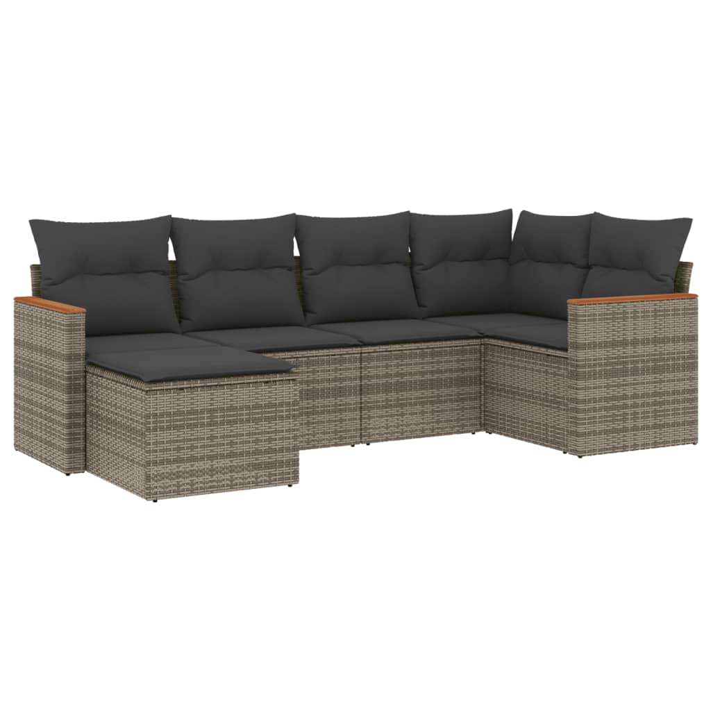 Salotto da giardino 6 pezzi in polyrattan grigio con cuscini 3