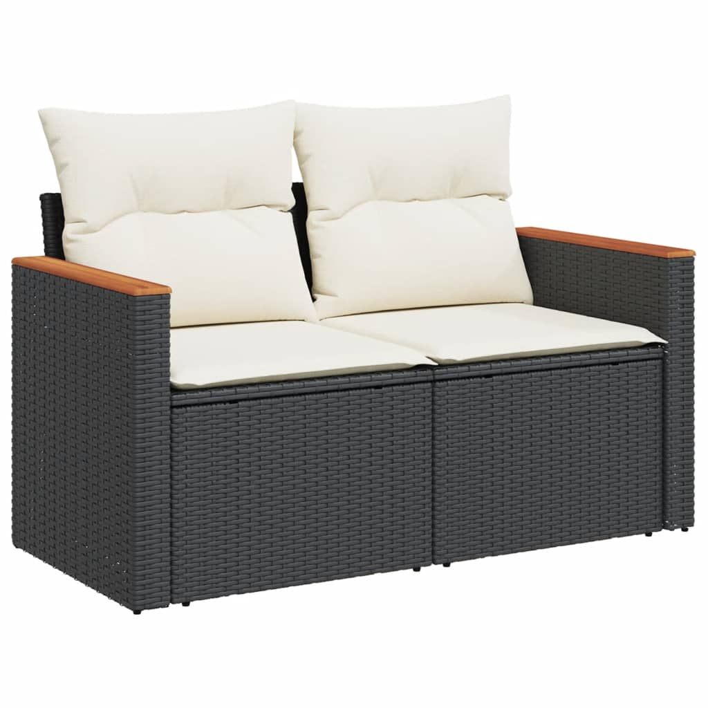 Salotto da Giardino 7 pz con Cuscini Nero Polyrattan
