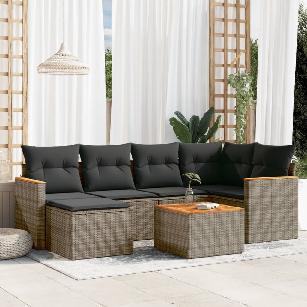 Set Salotto da Giardino 7 pz in Polyrattan Grigio