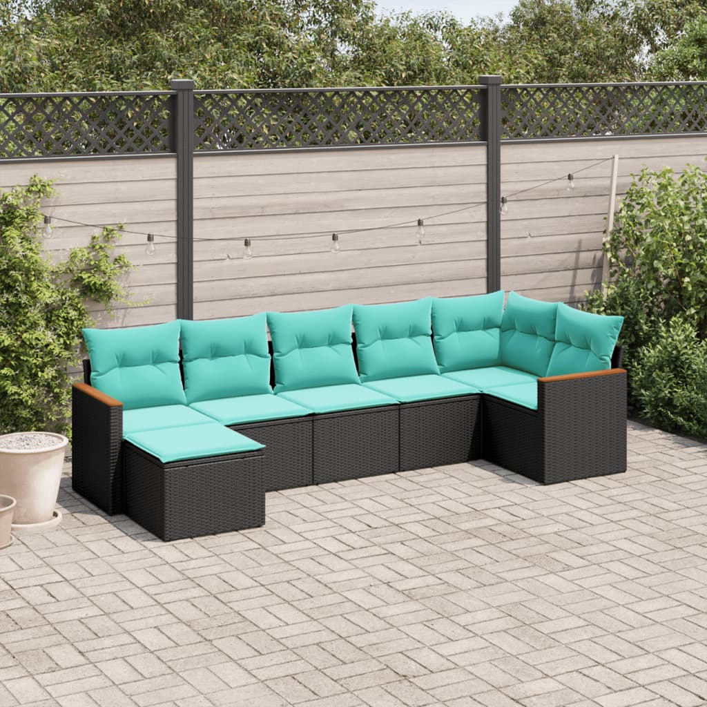 Set Divano da Giardino 7 pz Nero in Polyrattan