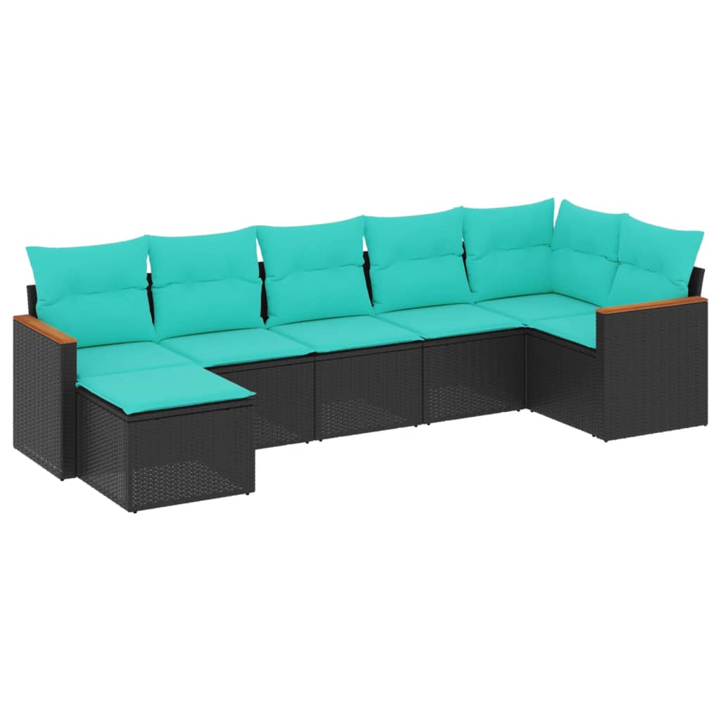Set Divano da Giardino 7 pz Nero in Polyrattan