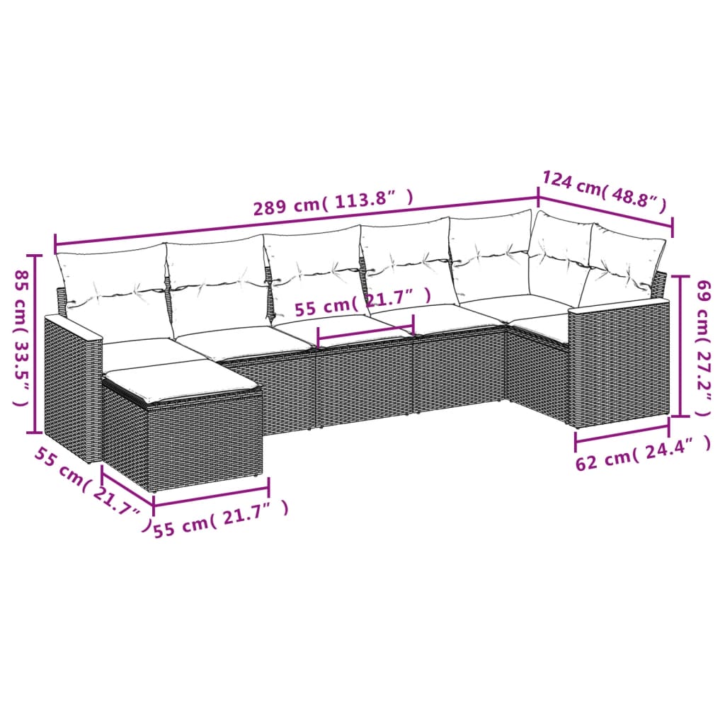 Set Divano da Giardino 7 pz Nero in Polyrattan