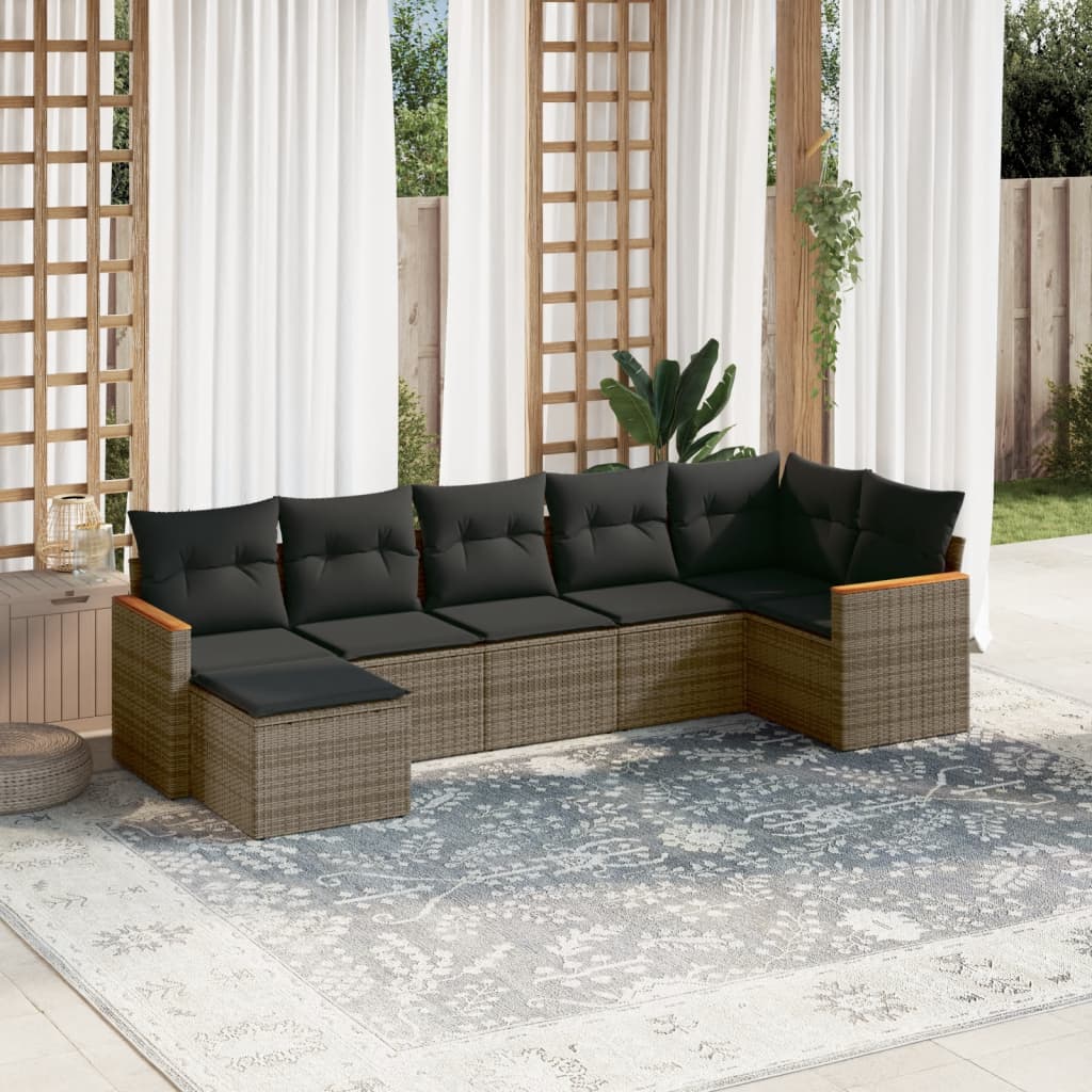 Set Divano da Giardino 7 pz Grigio in Polyrattan