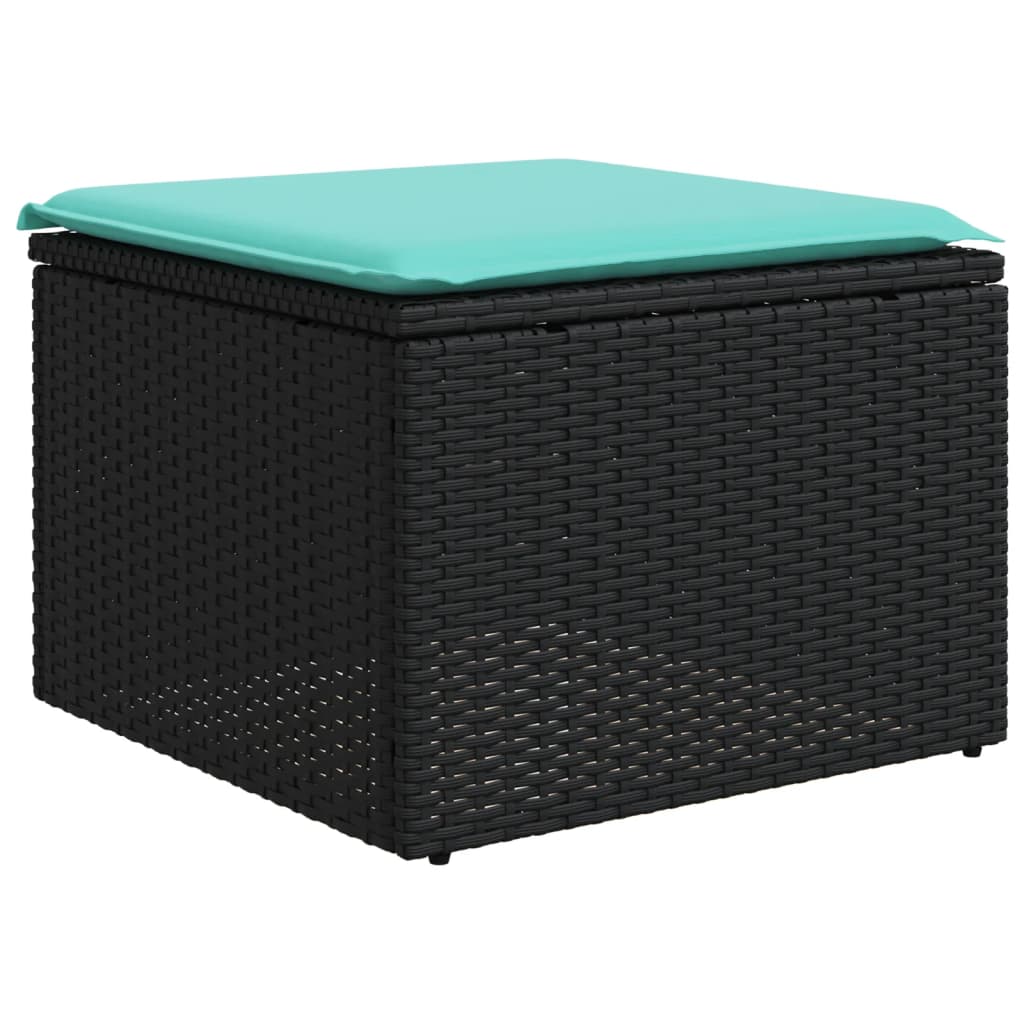 Set divani da esterno 7 pz in polyrattan nero con cuscini blu
