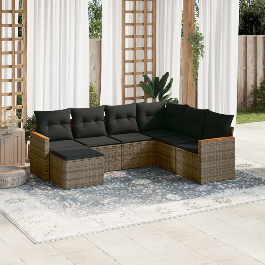 Salotto da Giardino 7 Posti in Polyrattan Grigio con Cuscini