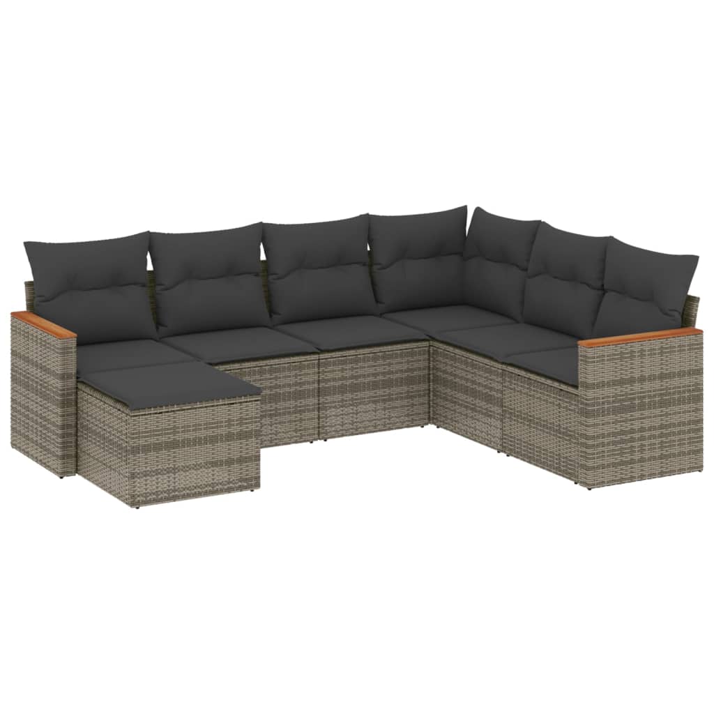 Salotto da Giardino 7 Posti in Polyrattan Grigio con Cuscini