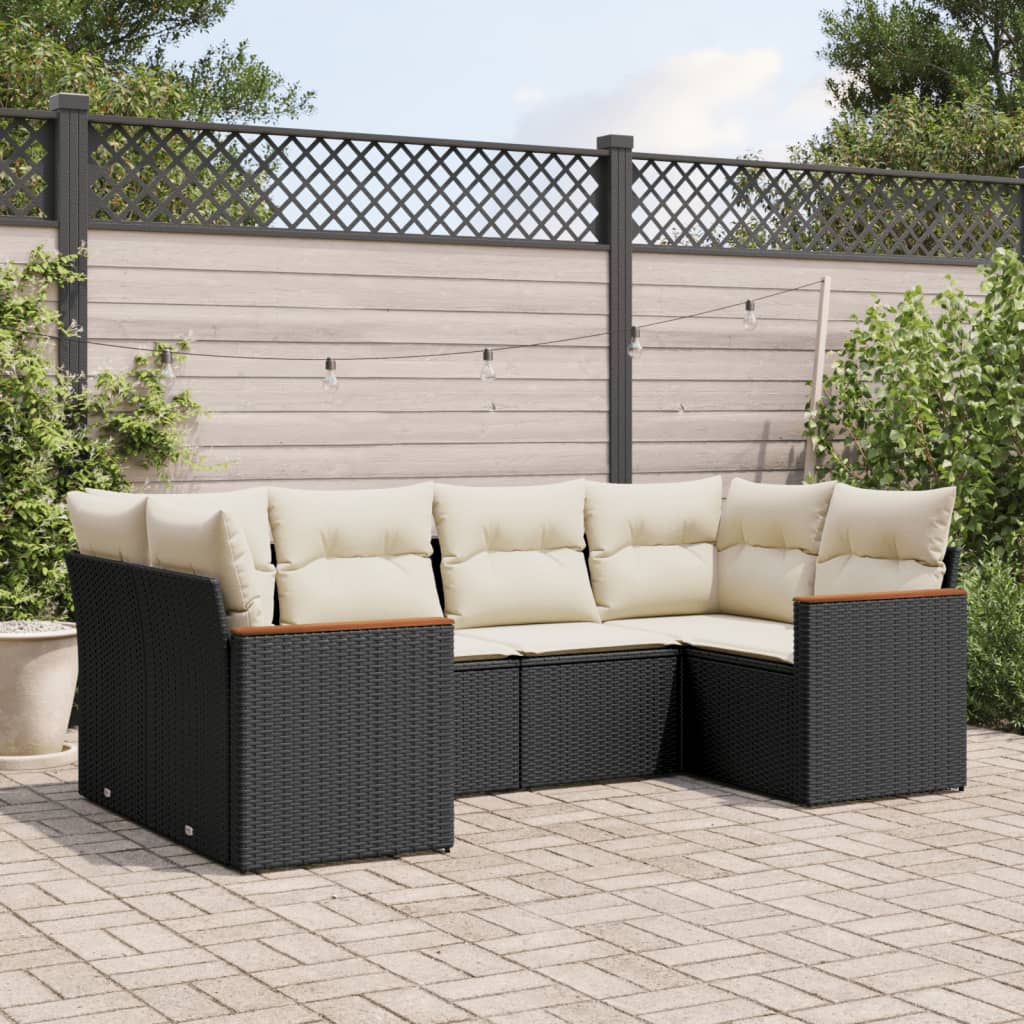 Set Divano da Giardino 6 pz con Cuscini Nero in Polyrattan