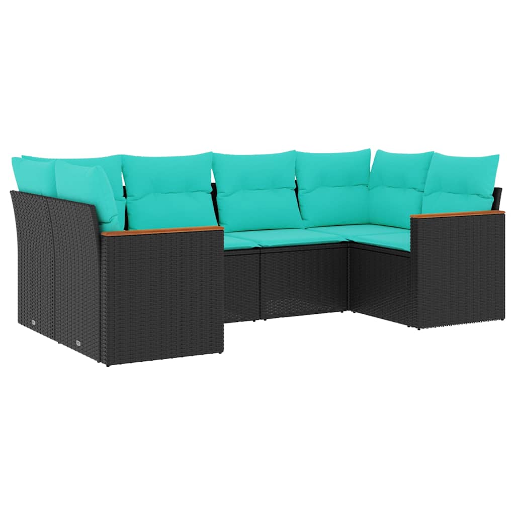 Set Divani da Giardino 6 pz con Cuscini Nero in Polyrattan