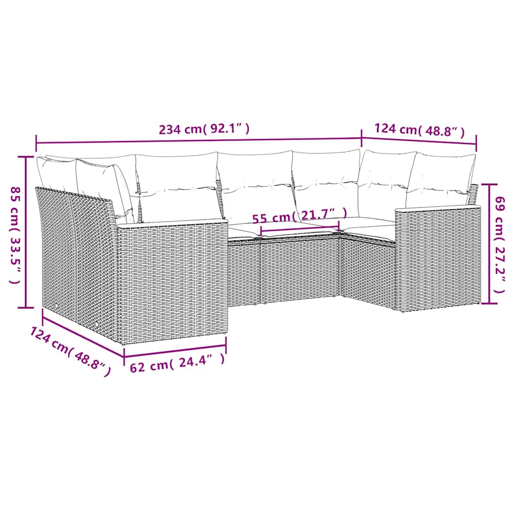 Set Divani da Giardino 6 pz con Cuscini Nero in Polyrattan