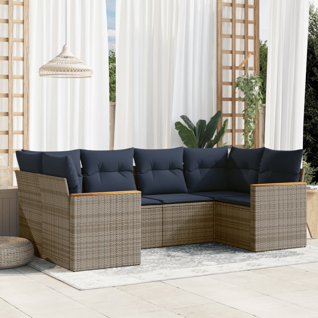 Set Divani da Giardino 6 pz con Cuscini Grigio in Polyrattan
