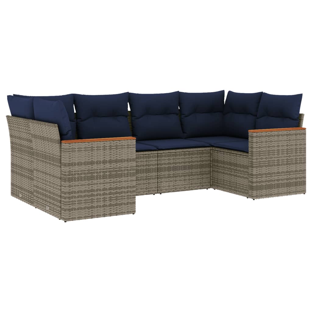 Set Divani da Giardino 6 pz con Cuscini Grigio in Polyrattan
