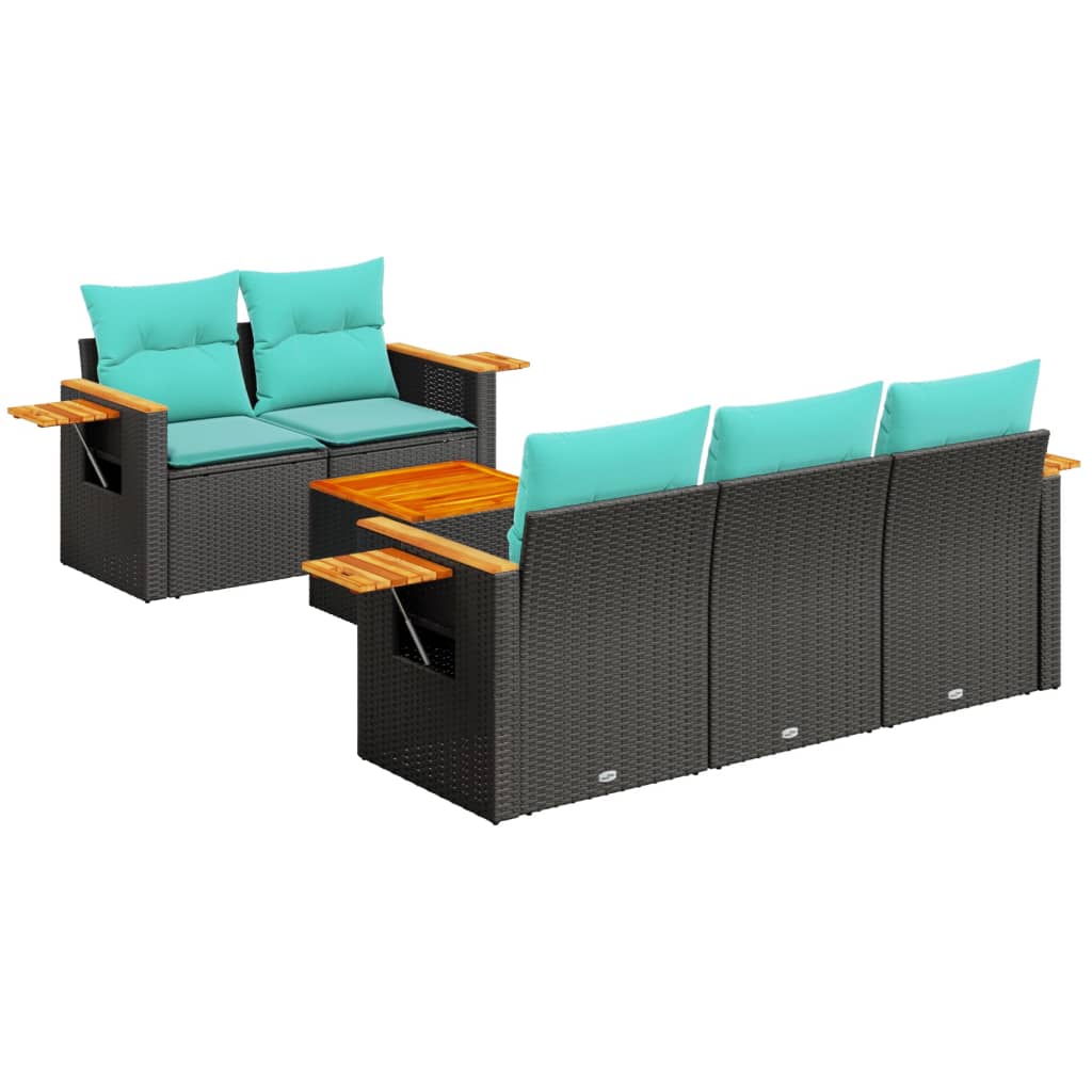 Set Divani da Giardino 6 pz con Cuscini Nero in Polyrattan
